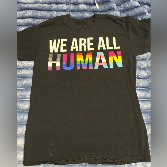 Spencer's Black Tee with multi-color We are All Human. - Picture 1 of 4